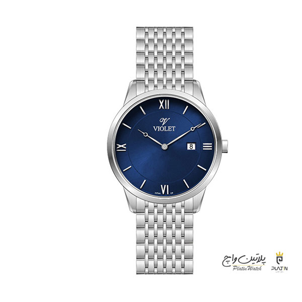 ساعت مچی ویولت، مردانه تک موتوره،گرد فلزی،استیل،صفحه سرمه ای، کد 0579