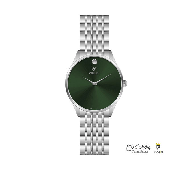 ساعت مچی ویولت، زنانه تک موتوره،گرد فلزی،استیل صفحه سبز کد 0609