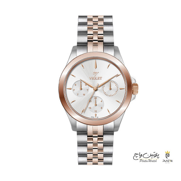 ساعت مچی ویولت، مردانه کرنوگراف،گردفلزی، طلایی صفحه مشکی کد 0624/2