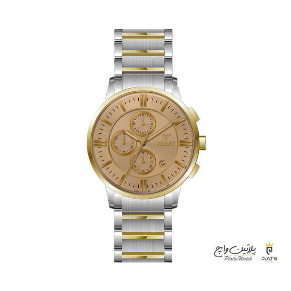 ساعت مچی اورجینال مردانه ویولت VIOLET سه موتوره کرنوگراف رزگلد-نقره ای
