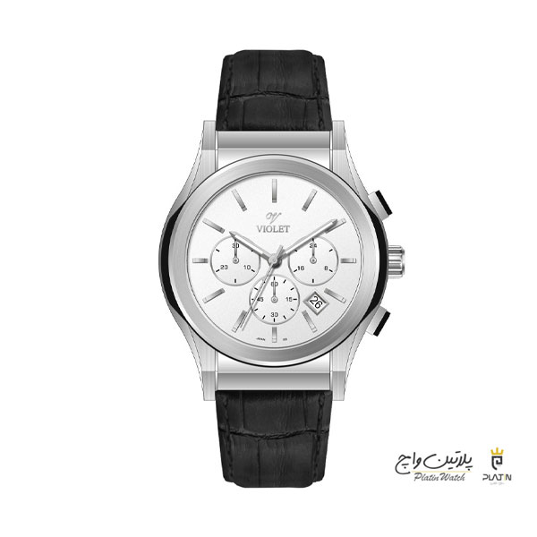 ساعت مچي ويولت، مردانه کرنوگراف، گرد چرمي، استيل صفحه سفيد کد 0564