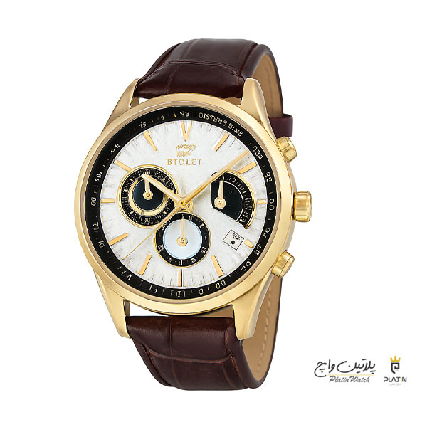ساعت مچی ویولت مردانه کرنوگراف چرمی طلایی صفحه سفید مدل 0212/2