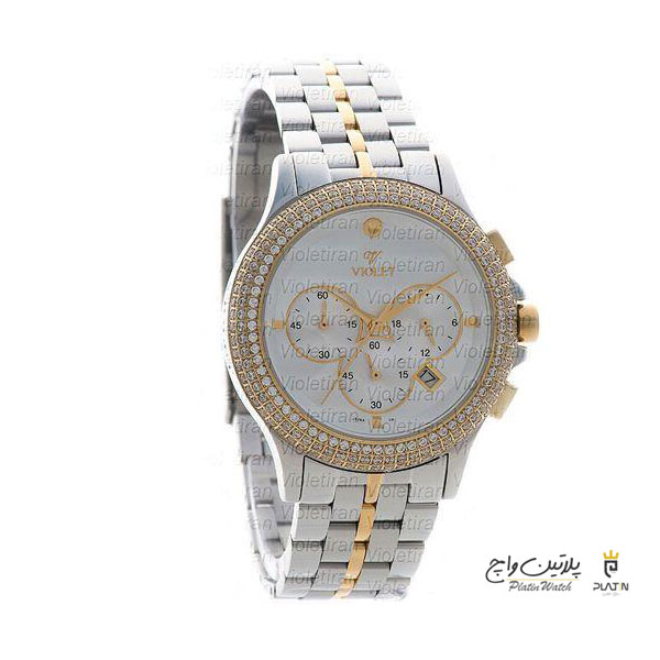 ساعت مچی زنانه مدل 0471/2، کرنوگراف، دو رنگ طلایی، صفحه سفید ویولت