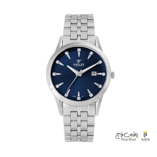 ساعت مچی ویولت، زنانه تک موتوره،گرد فلزی،استیل صفحه سرمه ای کد 0577