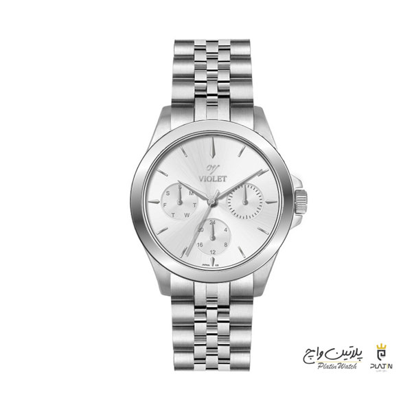 ساعت مچی ویولت، زنانه فول دیت،گردفلزی، استیل صفحه سفید 0624