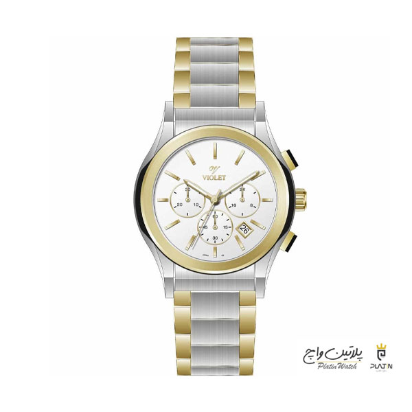 ساعت مچی مردانه ویولت مدل 0564/2، کرنوگراف، دو رنگ طلایی، صفحه سفید