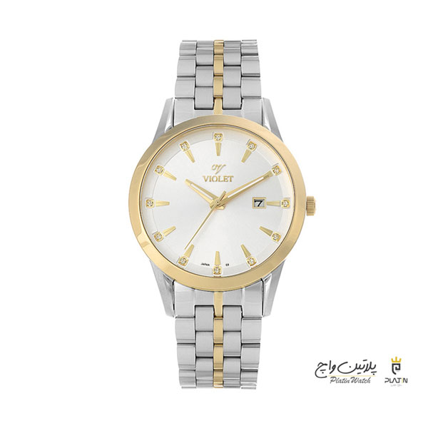 ساعت مچی ویولت، مردانه تک موتوره،گرد فلزی،طلایی صفحه سفید کد 0577/2