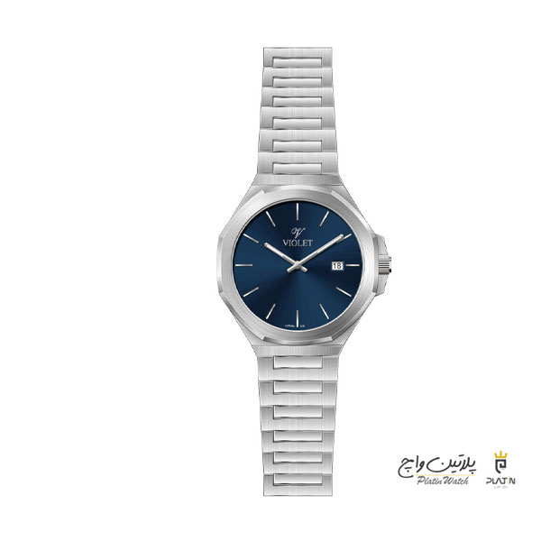 ساعت مچی ویولت،زنانه تک موتوره،گرد فلزی ، استیل صفحه سرمه ای کد 0623