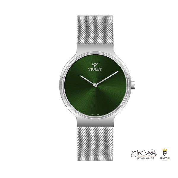 ساعت مچی ویولت، مردانه تک موتوره،گرد فلزی،استیل صفحه سبز،