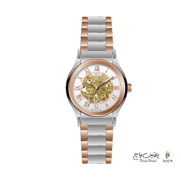 ساعت مچي ويولت، زنانه اتوماتيك، گرد فلزی، دورنگ رزگلد صفحه سفید